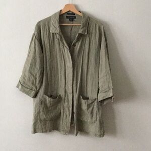 Tahari 100% linen jacket tunic top size M